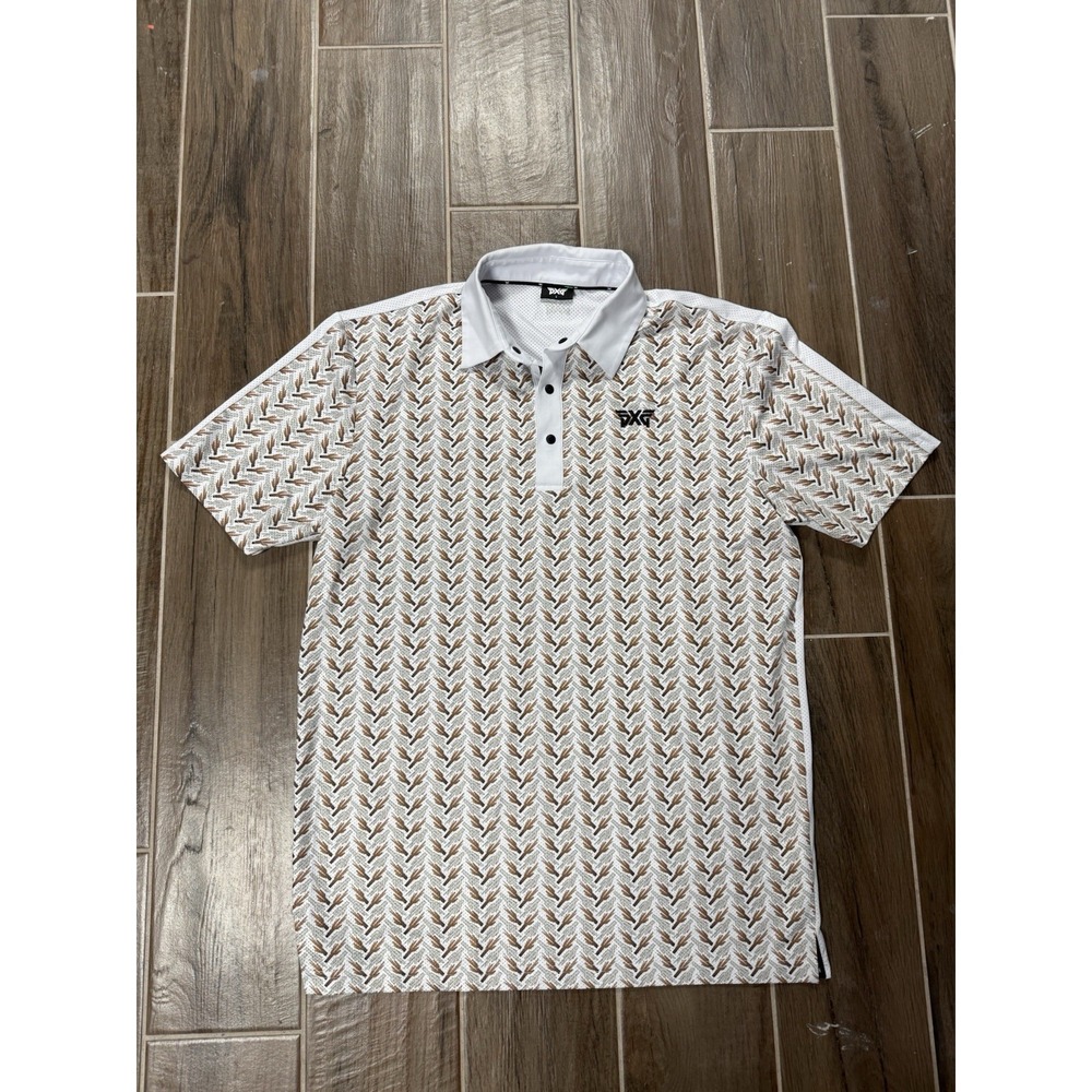 PXG Mens Saguaro Perforated Polo Shirt Boulder Cactus Print Small